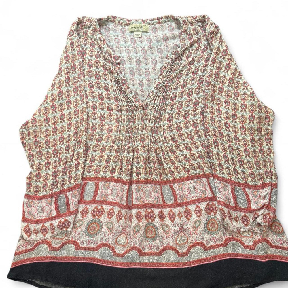 One World size Large Boho-chic multi-coloured 3/4 sleeve blouse